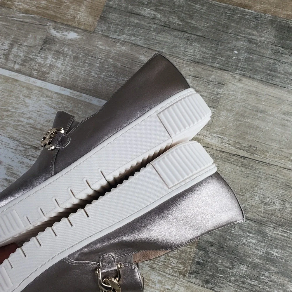 Naturalizer Metallic Silver Platform Slip-On Loafers